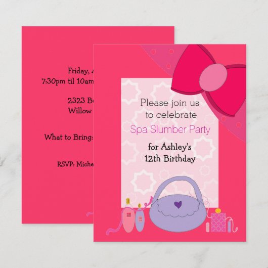  uitnodiging van Bow Spa Birthday (Voorkant / Achterkant)