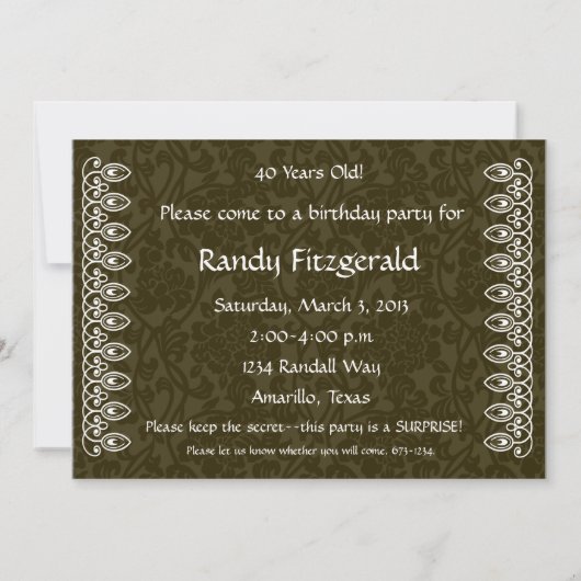 uitnodiging van Brown Brocade Birthday (Achterkant)