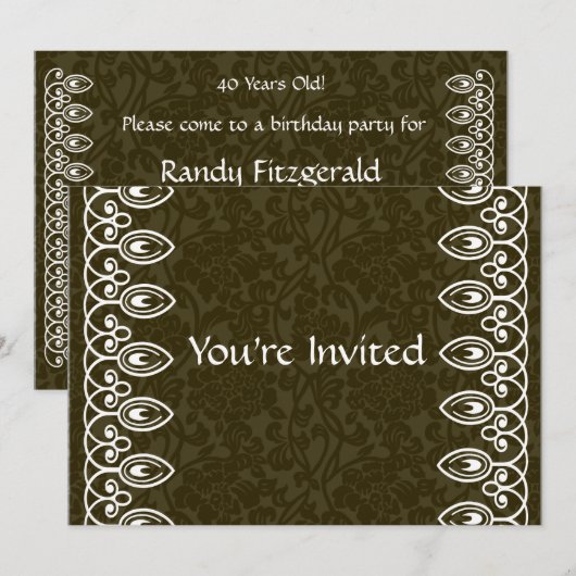 uitnodiging van Brown Brocade Birthday (Voorkant / Achterkant)