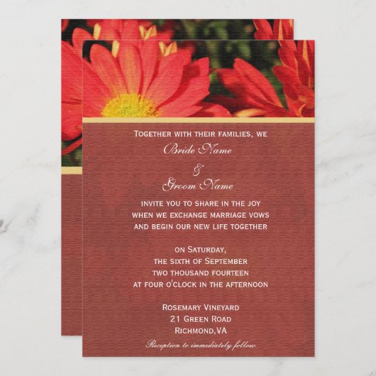 Uitnodiging van bruid en bruom. Daisy bloemen (Voorkant / Achterkant)