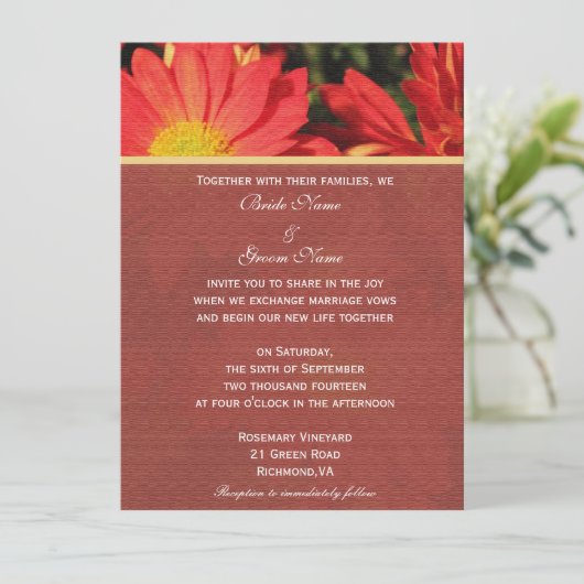 Uitnodiging van bruid en bruom. Daisy bloemen (Staand voorkant)