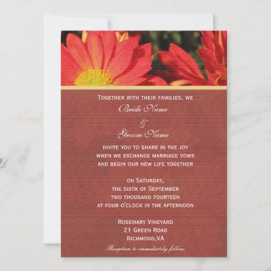 Uitnodiging van bruid en bruom. Daisy bloemen (Voorkant)