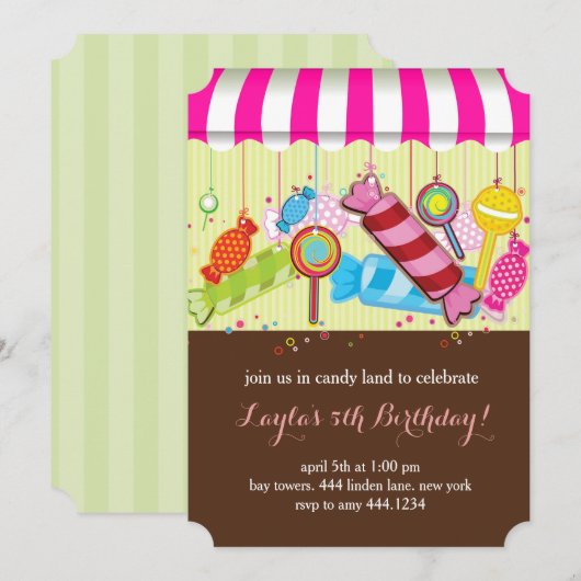 uitnodiging van Candyland Birthday Party (Voorkant / Achterkant)