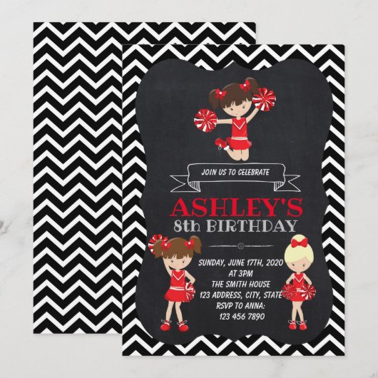 Uitnodiging van Cheerleader (Voorkant / Achterkant)