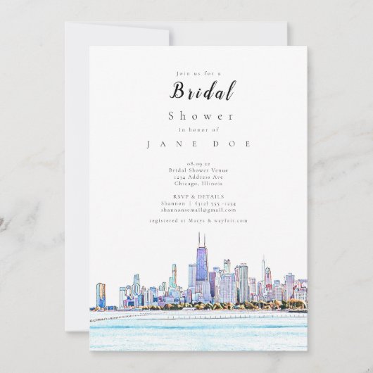 Uitnodiging van Chicago Skyline Bridal Shower (Voorkant)
