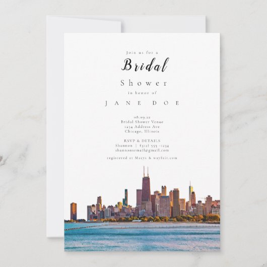Uitnodiging van Chicago Skyline Bridal Shower (Voorkant)