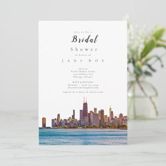 Uitnodiging van Chicago Skyline Bridal Shower (Staand voorkant)