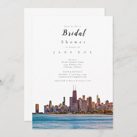 Uitnodiging van Chicago Skyline Bridal Shower (Voorkant / Achterkant)