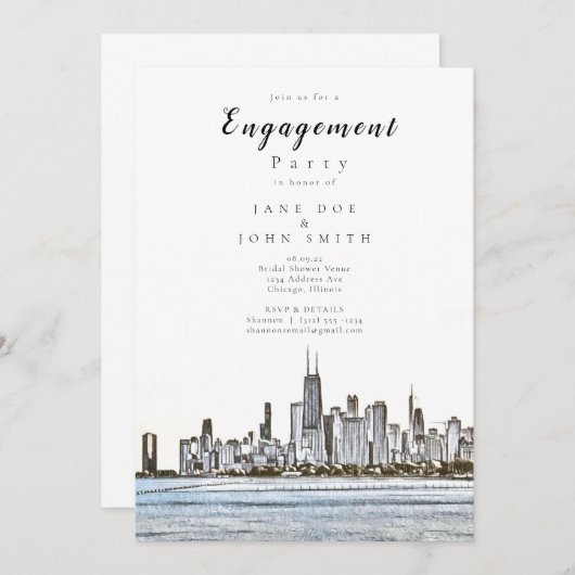 Uitnodiging van Chicago Skyline Engagement Party (Voorkant / Achterkant)