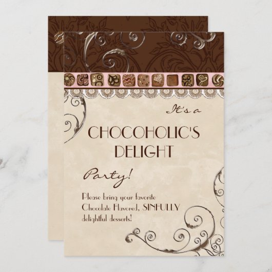 Uitnodiging van Chocoholic's om een feest te viere (Voorkant / Achterkant)