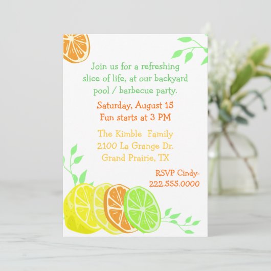 Uitnodiging van Citrus Slices-partij (Staand voorkant)