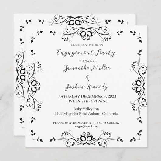 Uitnodiging van Classy Black Border Engagement Par (Voorkant / Achterkant)