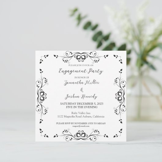 Uitnodiging van Classy Black Border Engagement Par (Staand voorkant)