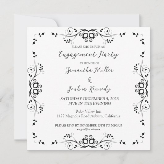 Uitnodiging van Classy Black Border Engagement Par (Voorkant)