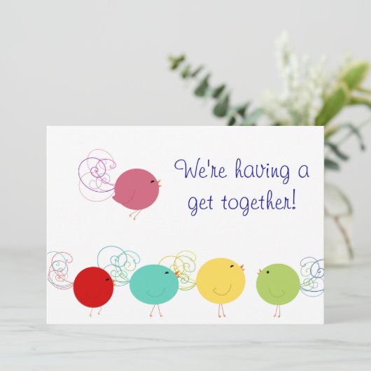 uitnodiging van Colorful Birdies (Staand voorkant)