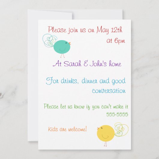 uitnodiging van Colorful Birdies (Achterkant)