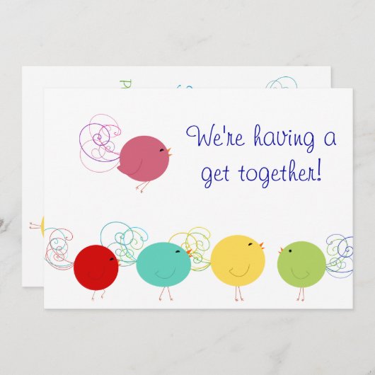 uitnodiging van Colorful Birdies (Voorkant / Achterkant)