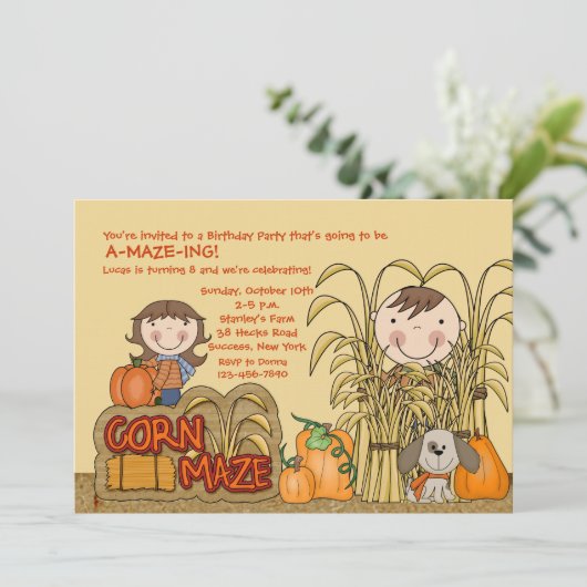 Uitnodiging van Corn Maze Party (Boy) (Staand voorkant)