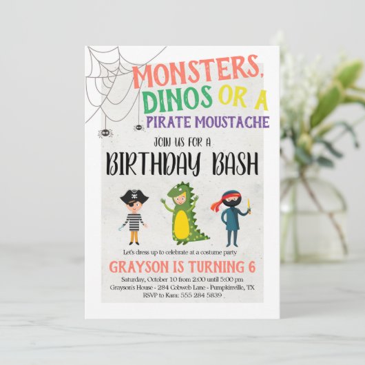 uitnodiging van Costume Party Halloween Birthday (Staand voorkant)