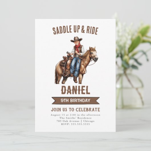 uitnodiging van Cowboy Birthday (Staand voorkant)