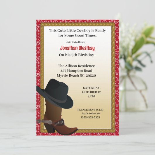 uitnodiging van Cowboy Birthday (Staand voorkant)