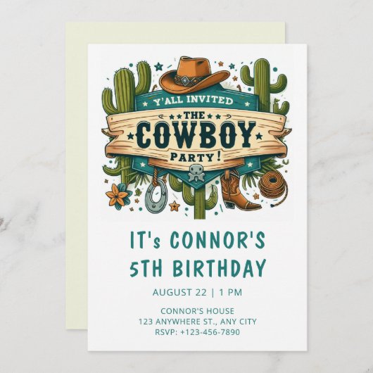 uitnodiging van Cowboy Birthday (Voorkant / Achterkant)