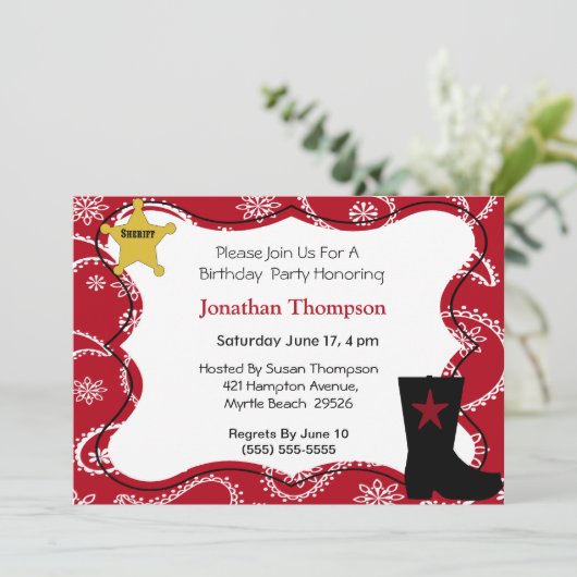 uitnodiging van Cowboy Birthday (Staand voorkant)