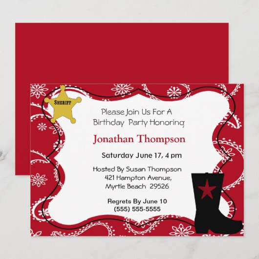 uitnodiging van Cowboy Birthday (Voorkant / Achterkant)