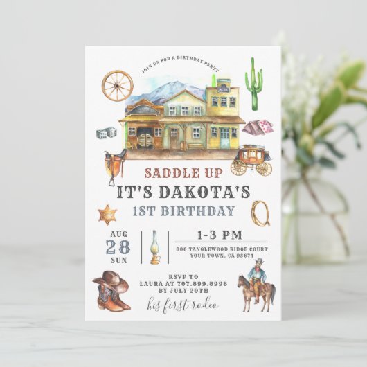 uitnodiging van Cowboy Birthday (Staand voorkant)