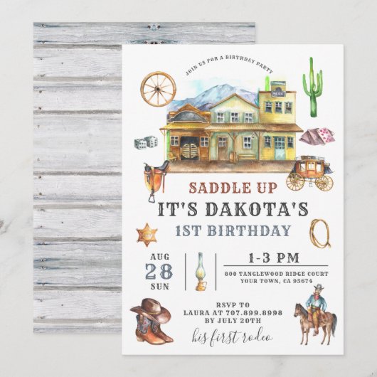 uitnodiging van Cowboy Birthday (Voorkant / Achterkant)