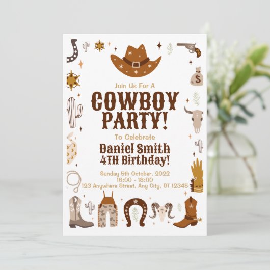 uitnodiging van Cowboy Birthday (Staand voorkant)