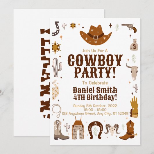 uitnodiging van Cowboy Birthday (Voorkant / Achterkant)