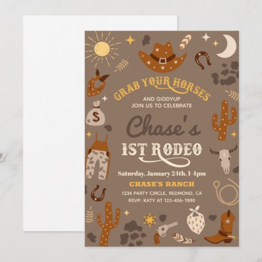 uitnodiging van Cowboy Birthday | 1e uitnodiging v (Voorkant / Achterkant)