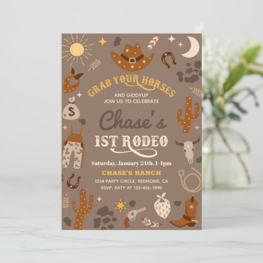 uitnodiging van Cowboy Birthday | 1e uitnodiging v (Staand voorkant)