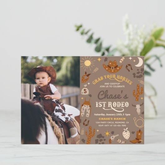 uitnodiging van Cowboy Birthday | 1e uitnodiging v (Staand voorkant)