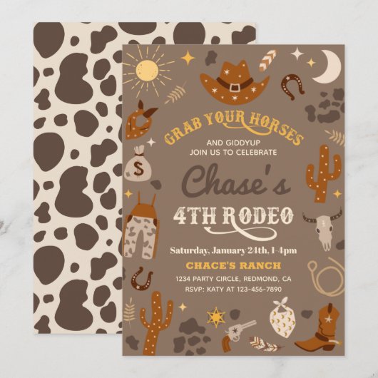 uitnodiging van Cowboy Birthday | 4e uitnodiging v (Voorkant / Achterkant)