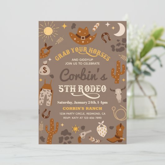 uitnodiging van Cowboy Birthday | 5e uitnodiging v (Staand voorkant)