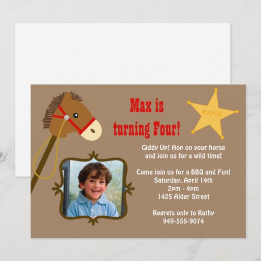 Uitnodiging van Cowboy Birthday Party (Voorkant / Achterkant)