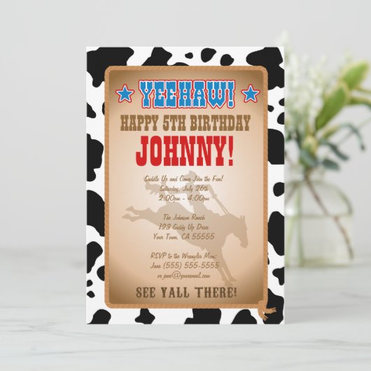 Uitnodiging van Cowboy Birthday Party (Staand voorkant)
