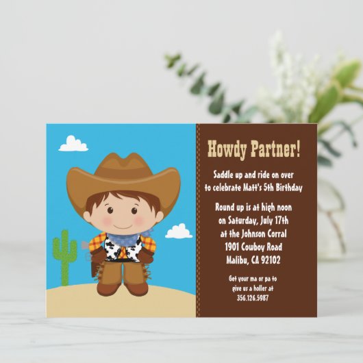 Uitnodiging van Cowboy Birthday Party (Staand voorkant)