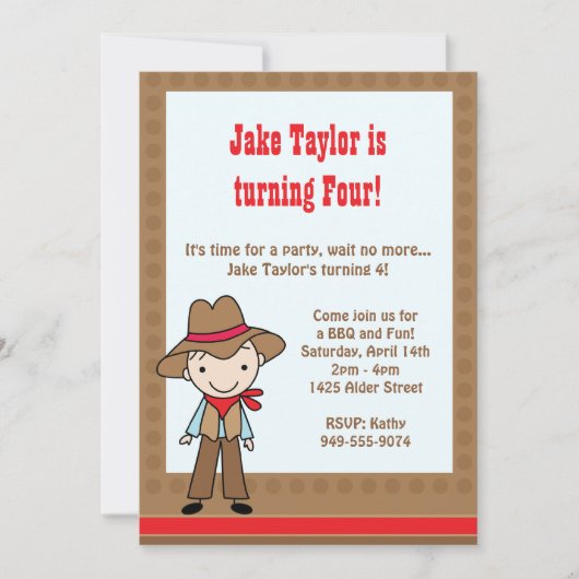 Uitnodiging van Cowboy Birthday Party (Voorkant)