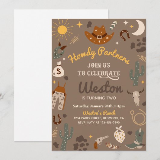 uitnodiging van Cowboy Birthday | Westerne uitnodi (Voorkant / Achterkant)