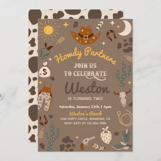 uitnodiging van Cowboy Birthday | Westerne uitnodi (Voorkant / Achterkant)