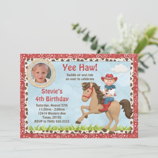 uitnodiging van Cowboy Horse Birthday (Staand voorkant)