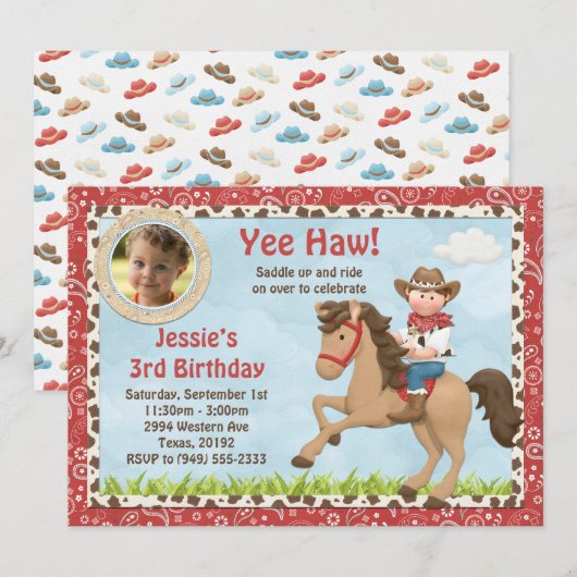 uitnodiging van Cowboy Horse Birthday (Voorkant / Achterkant)