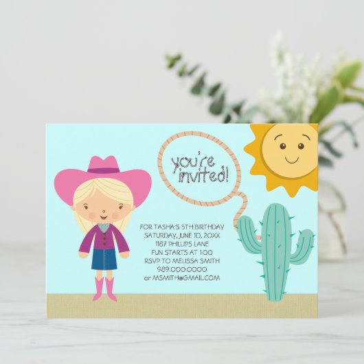uitnodiging van Cowgirl Birthday Party (Staand voorkant)