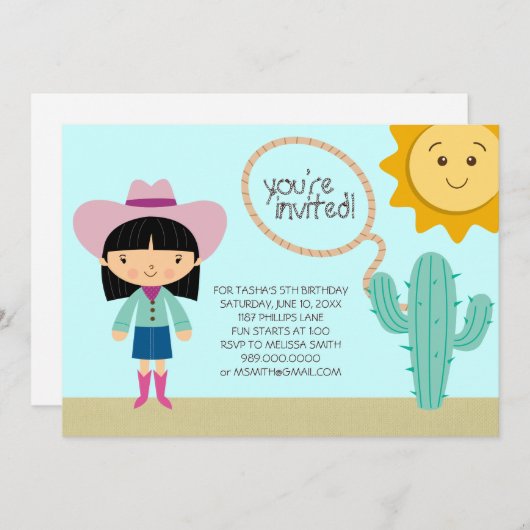 uitnodiging van Cowgirl Birthday Party (Voorkant / Achterkant)