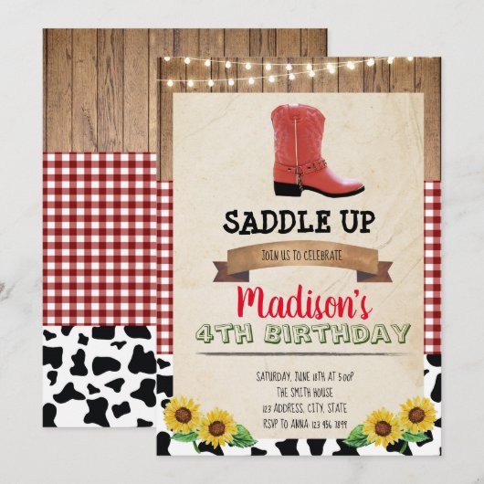 uitnodiging van Cowgirl Birthday Party (Voorkant / Achterkant)