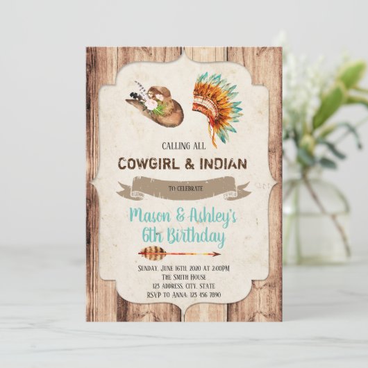 Uitnodiging van cowmeiden en Indiërs (Staand voorkant)
