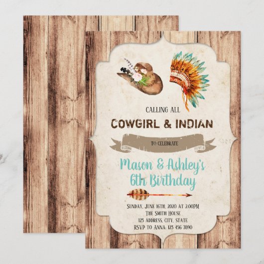 Uitnodiging van cowmeiden en Indiërs (Voorkant / Achterkant)